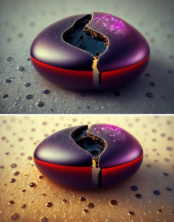 Spherical Coffee Bean Split in Two with Cosmic Scene Inside