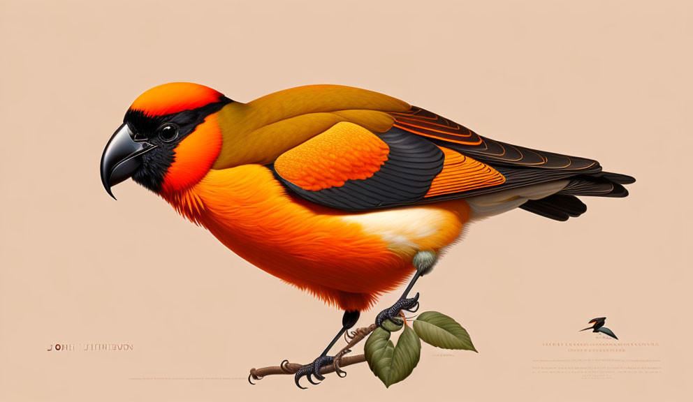 Colorful bird with orange plumage and intricate wing patterns perched on branch