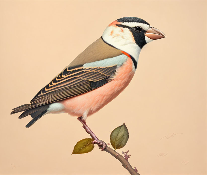 Colorful Finch with Black and White Face on Twig