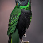 Colorful Stylized Owl Artwork with Green and Black Patterns