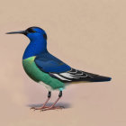 Colorful Bird Illustration with Blue and Green Plumage on Beige Background