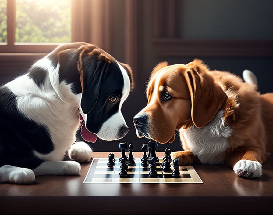 Dogs playing chess