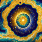 Blue and Gold Swirling Cosmic Patterns: Celestial-themed Art Piece