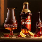 Variety of Coca-Cola Bottles with Citrus and Berries under Warm Lighting