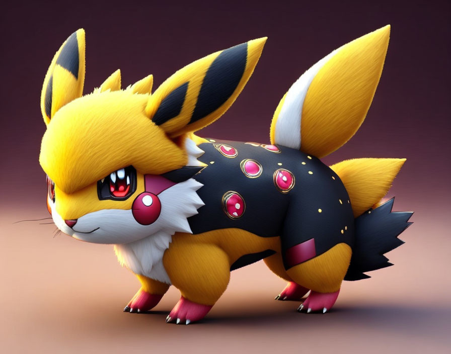 Vibrant 3D illustration of a yellow and black Jolteon Pokémon evolution