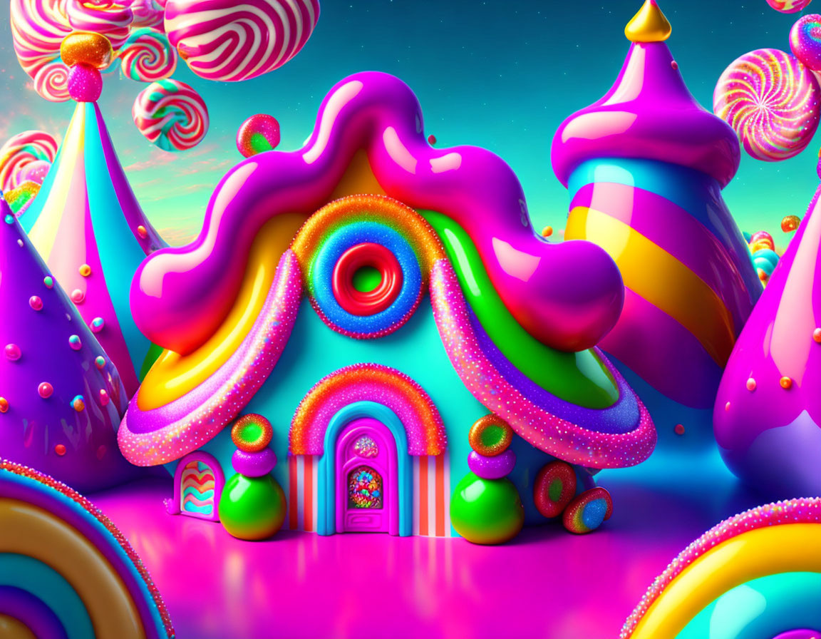 Colorful Candy-Inspired Landscape with Whimsical Elements