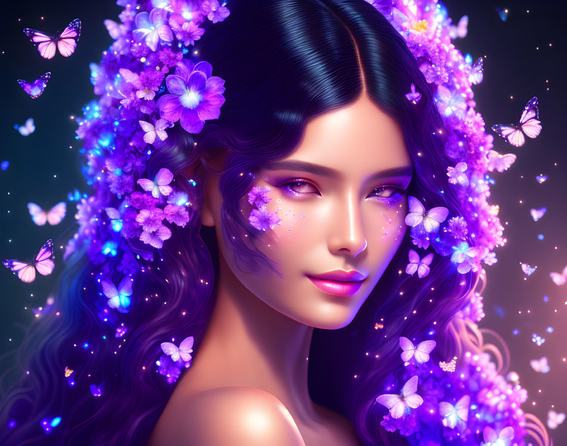 Vibrant purple floral-themed digital illustration