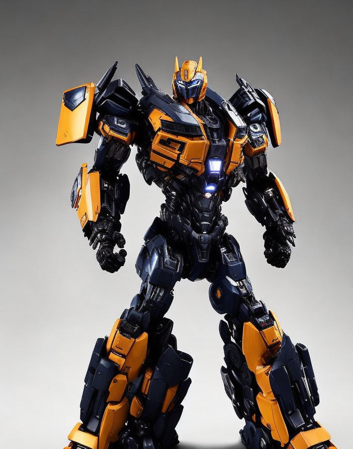 Detailed Blue and Orange Robotic Figure with Heroic Stance