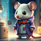 Anthropomorphic mouse in coat and tie surrounded by tiny mice and sparkles