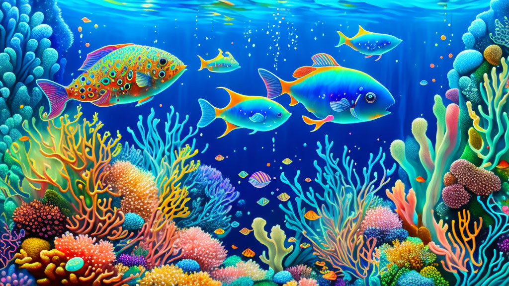 Colorful Fish and Coral in Vibrant Underwater Scene