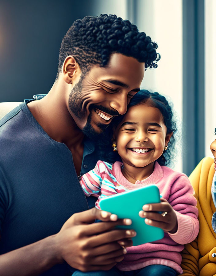 Father and Daughter Sharing Happy Moment with Tablet