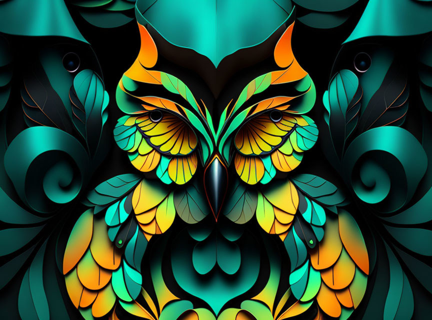 Symmetrical Owl Art in Vibrant Colors