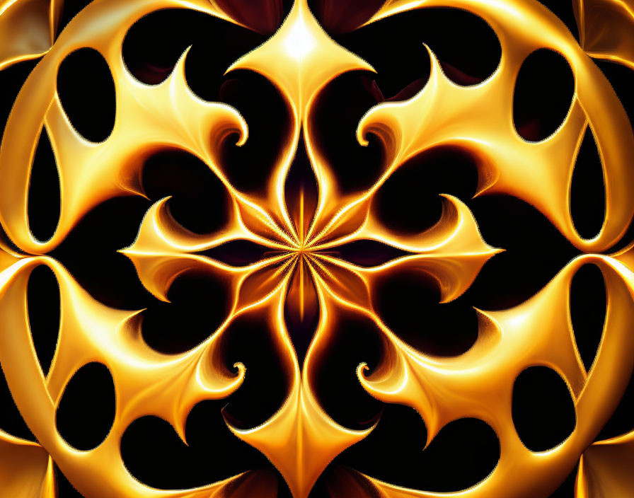 Symmetrical fractal pattern with black lines and golden-yellow tones