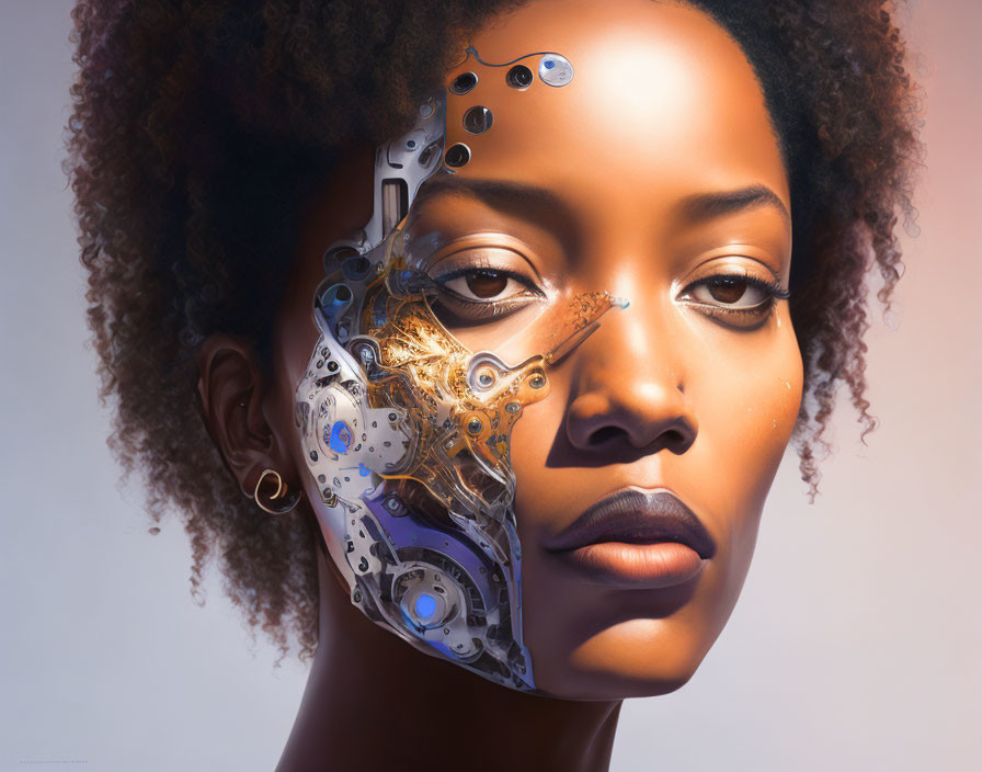 Portrait of Woman with Blend of Organic and Robotic Features