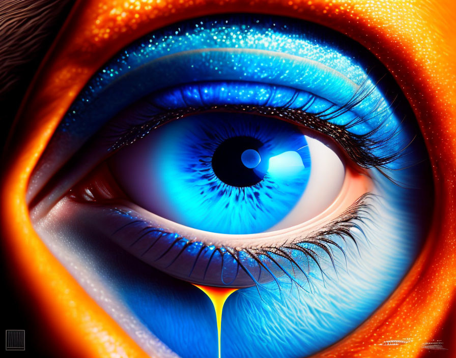 Detailed Close-Up of Vibrant Blue Eye with Orange Tones