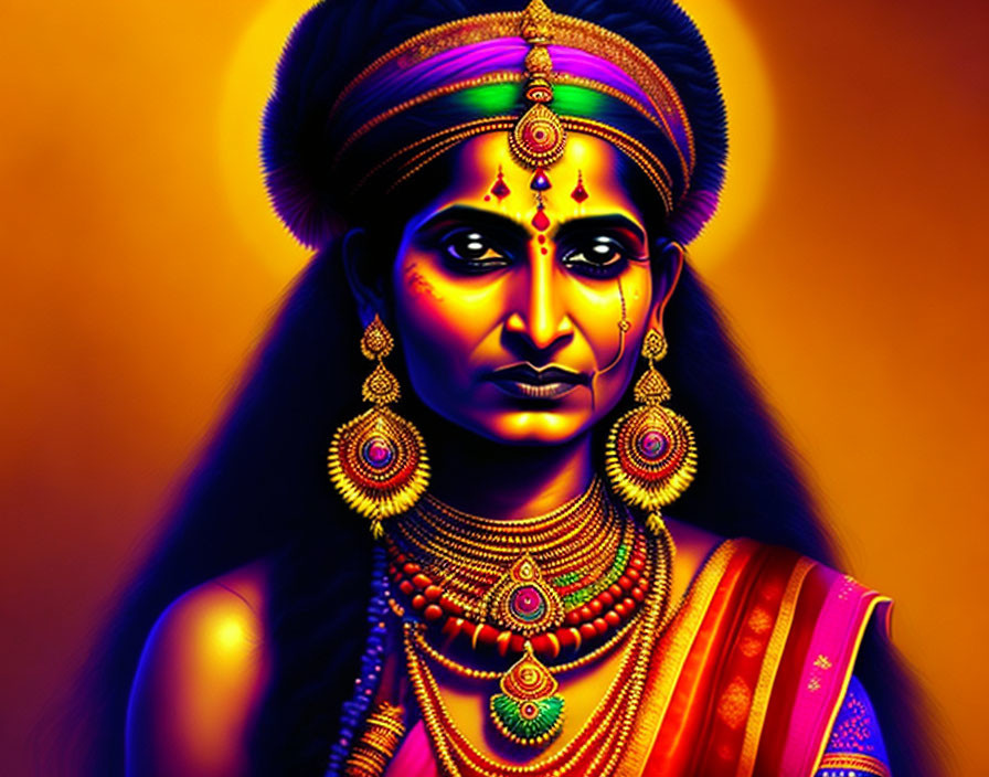 Traditional Indian Attire Woman Portrait on Orange Background