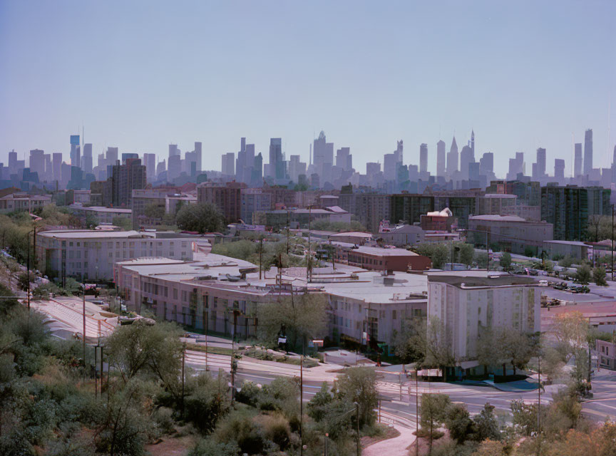 Cityscape contrast: low-rise buildings against dense skyscrapers