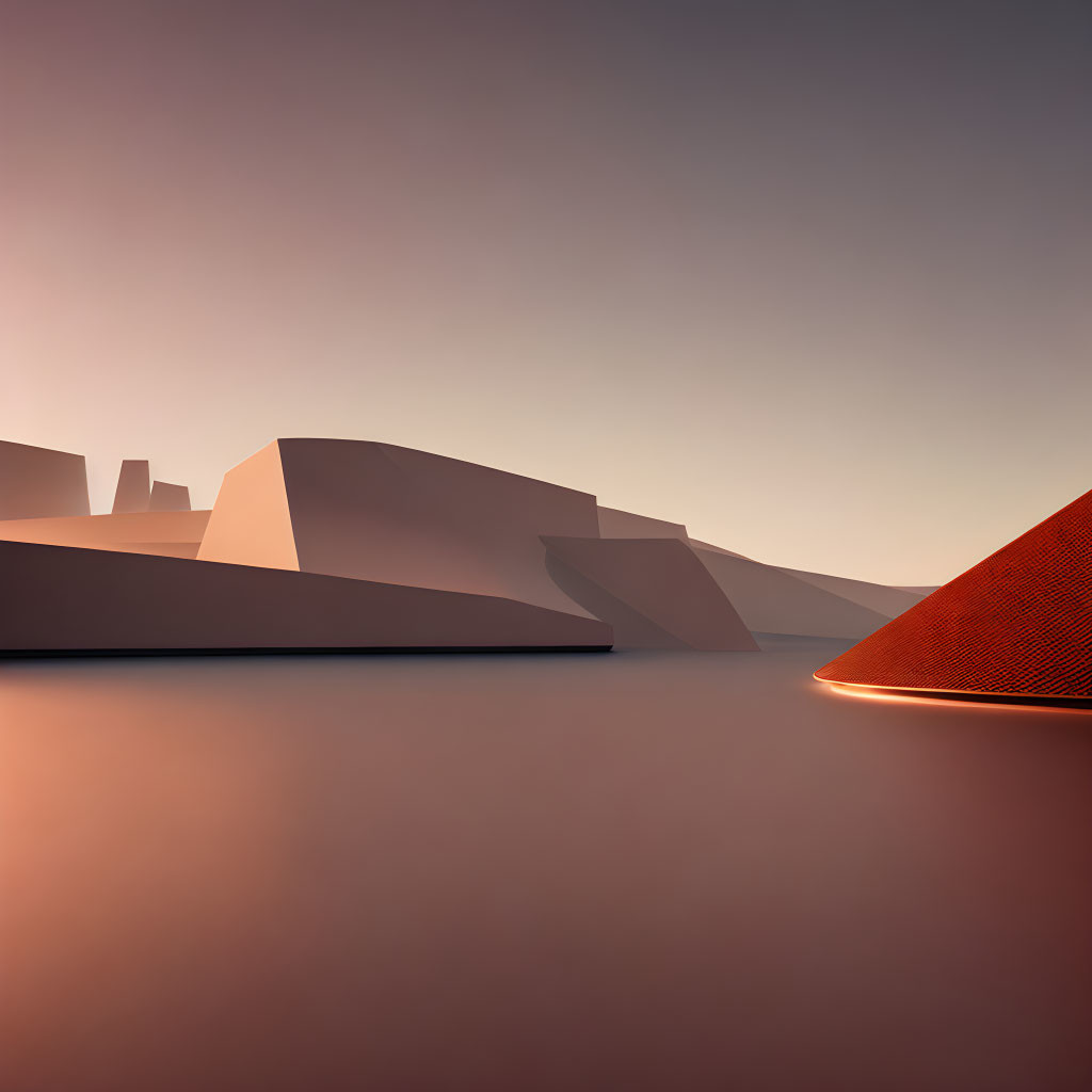 Geometric shapes in warm hues with red cone