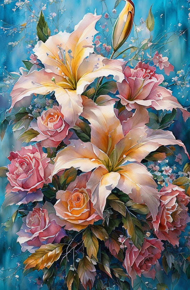 Colorful Watercolor Painting of Blooming Flowers