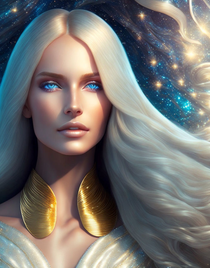 Blonde Woman Portrait with Cosmic Background