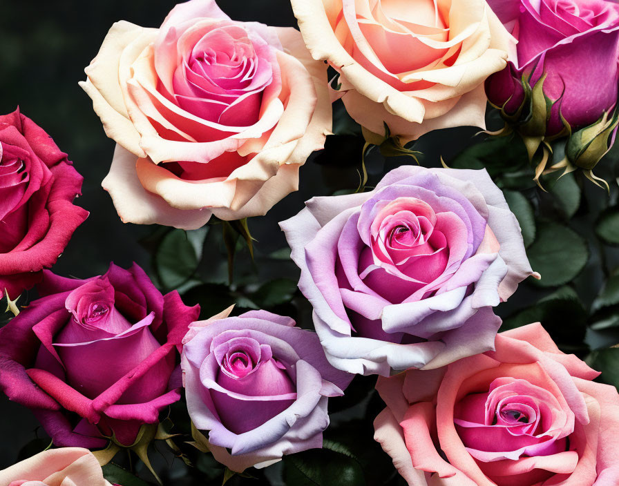 Colorful Rose Bouquet with Pink, Purple, and Peach Shades