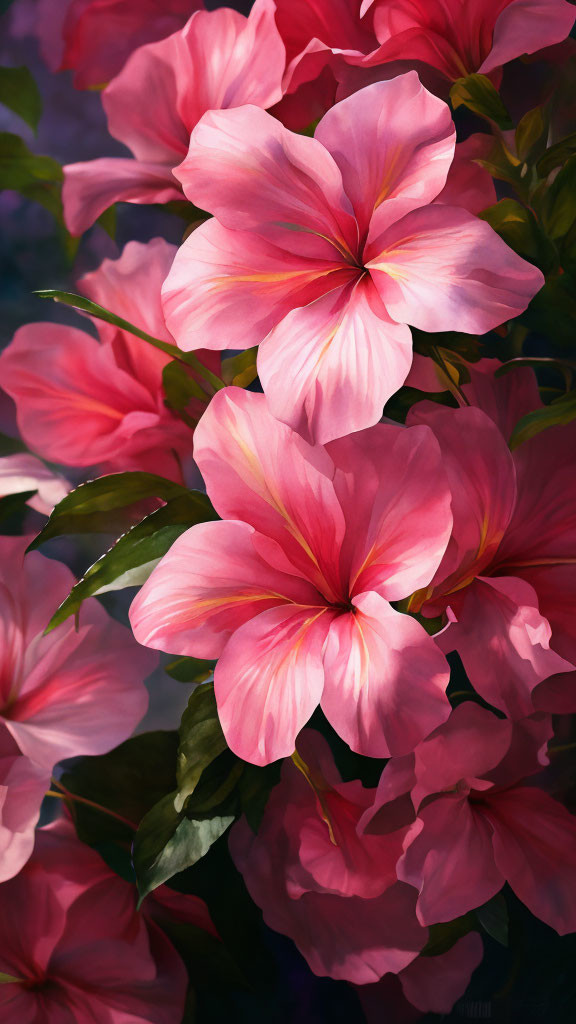 Bright Pink Hibiscus Flowers on Dark Background