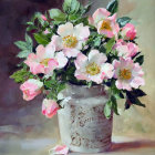 Pink and White Flowers in Translucent Vase on Textured Background