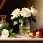 White Roses and Peaches in Still Life Painting