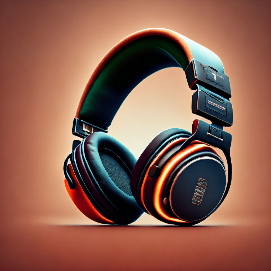 Black and Orange Over-Ear Headphones with Padded Ear Cups on Amber Background