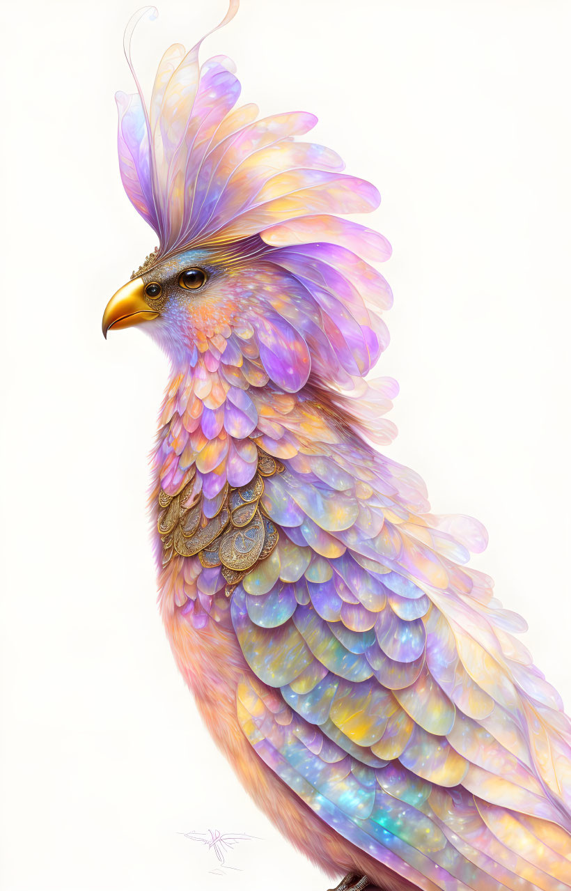 Colorful Fantastical Bird with Iridescent Feathers and Elaborate Crest