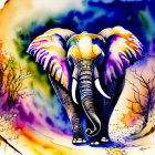 Colorful Elephant with Butterfly Wings in Abstract Background