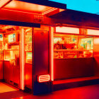 Vibrant Asian Street Food Stall with Neon Lights