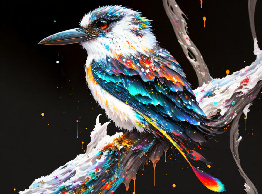 Colorful Bird Digital Painting on Dark Background