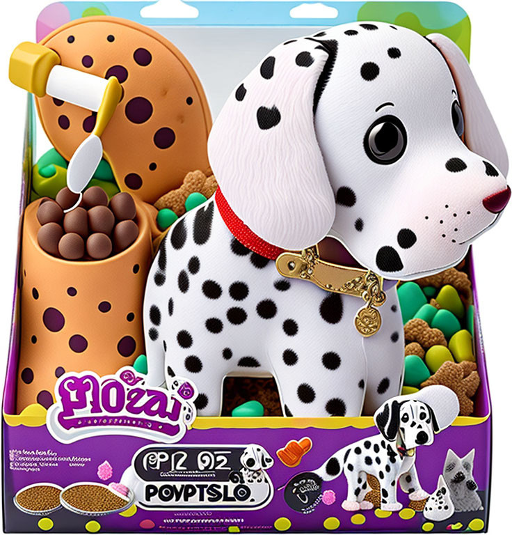 Dalmatian figurine toy packaging with colorful plastic balls for kids