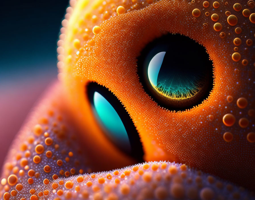 Detailed Orange Octopus with Striking Eyes on Blue Background