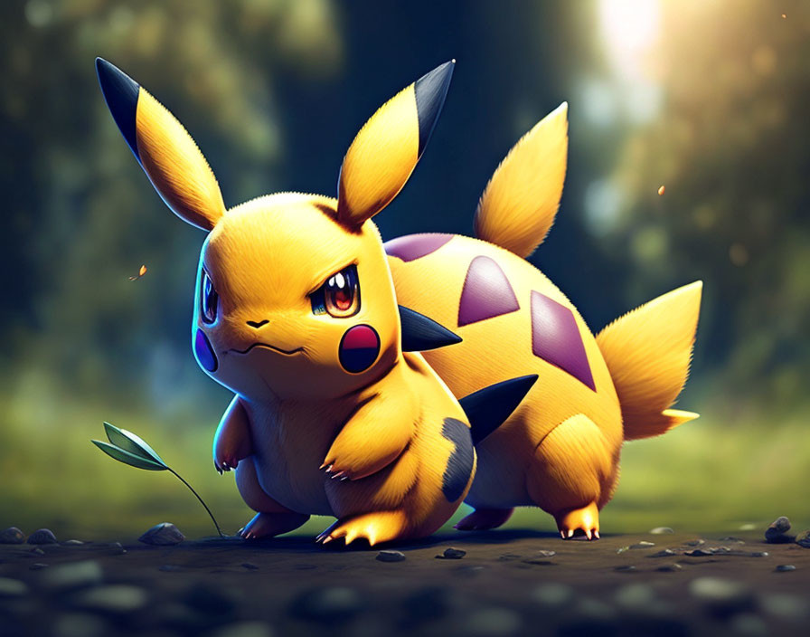 Yellow Electric-Type Pikachu in Forest Clearing