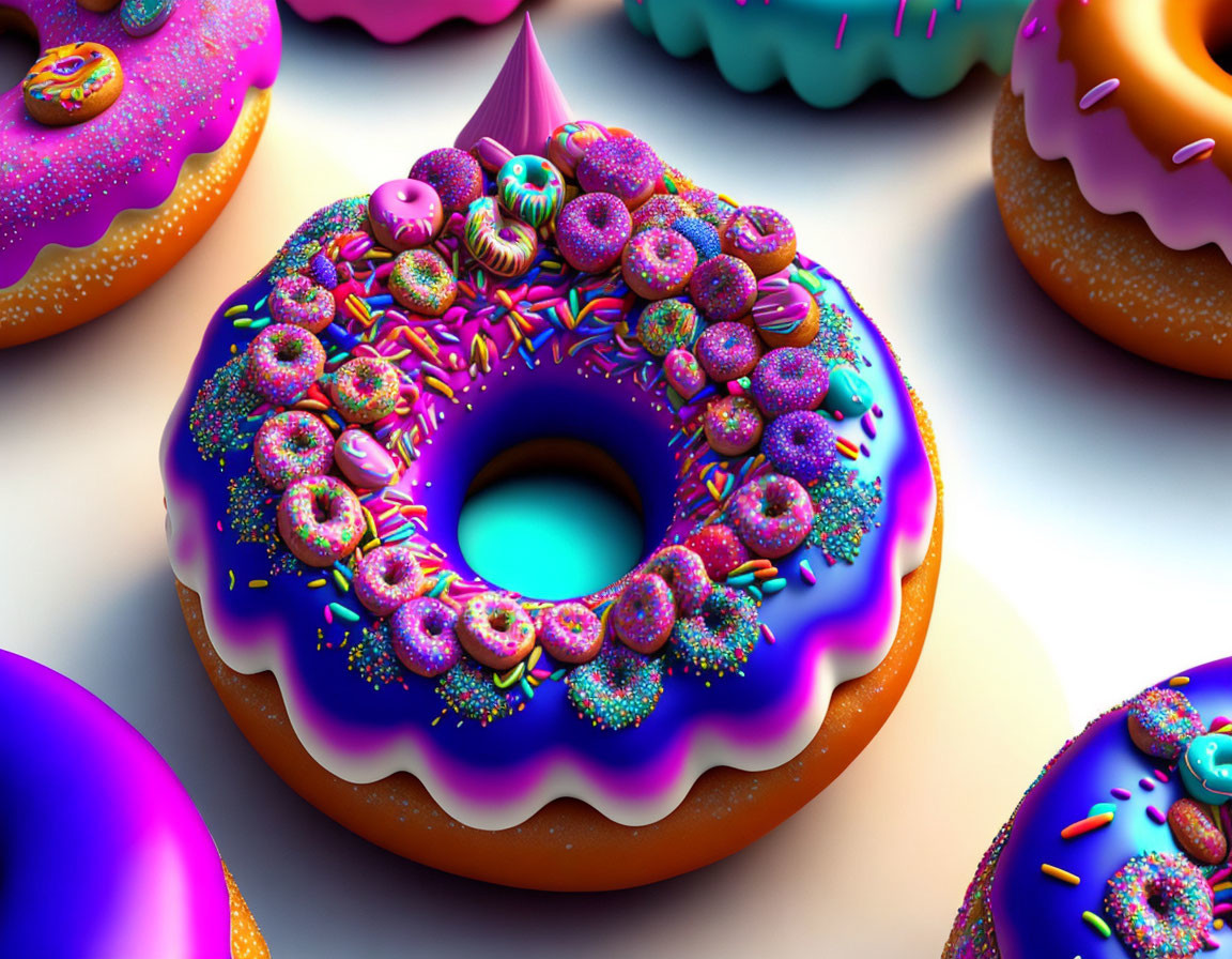 Vibrant digital artwork of oversized doughnuts with colorful icing