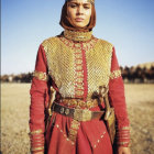 Traditional woman illustration in ornate attire against desert backdrop