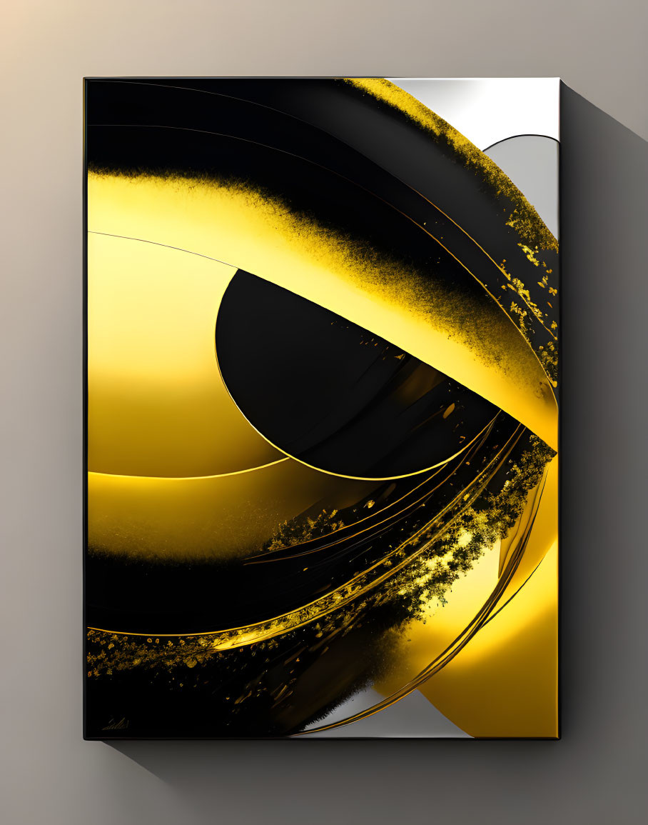 Abstract Black and Gold Swirling Canvas Art with Glossy Finish