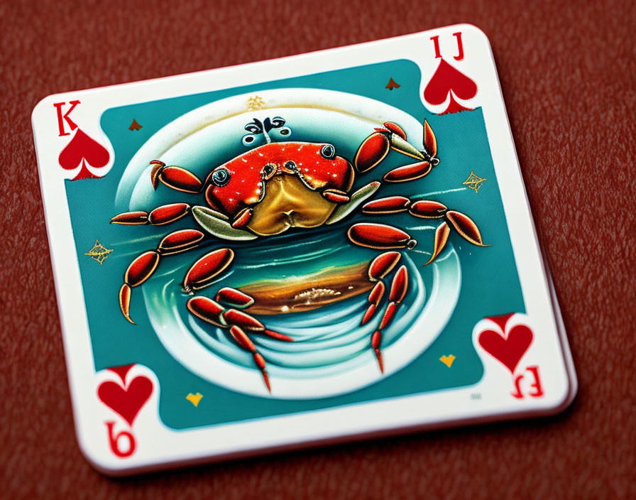 Cartoon crab king playing card on red background