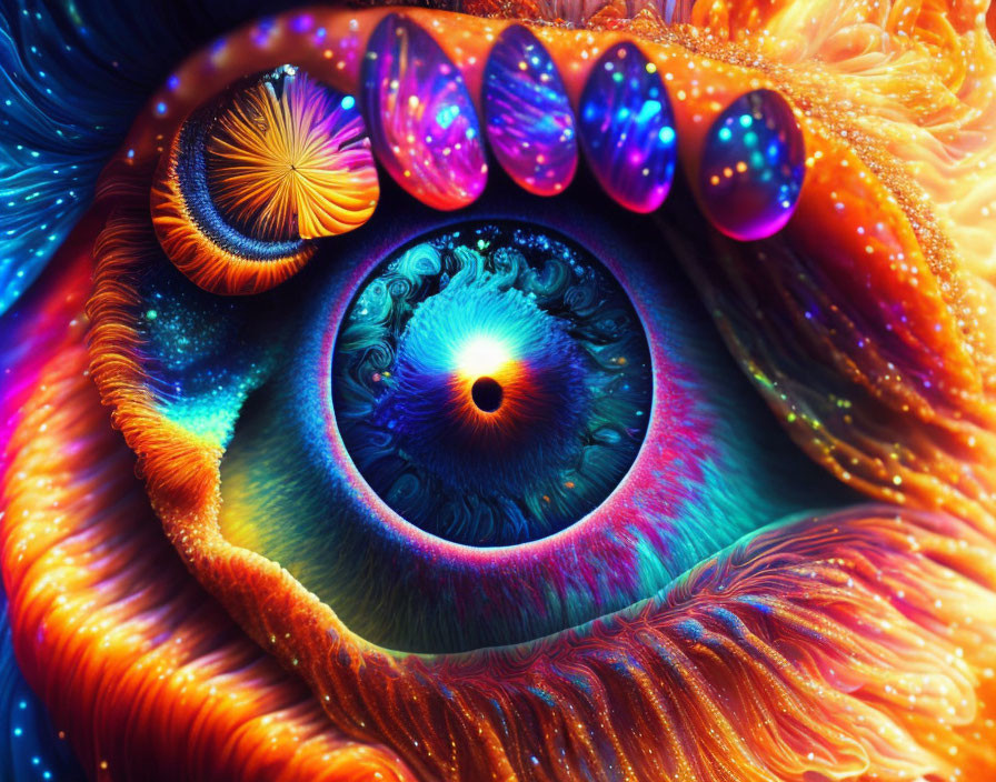 Colorful Psychedelic Eye Artwork with Intricate Patterns and Neon Hues