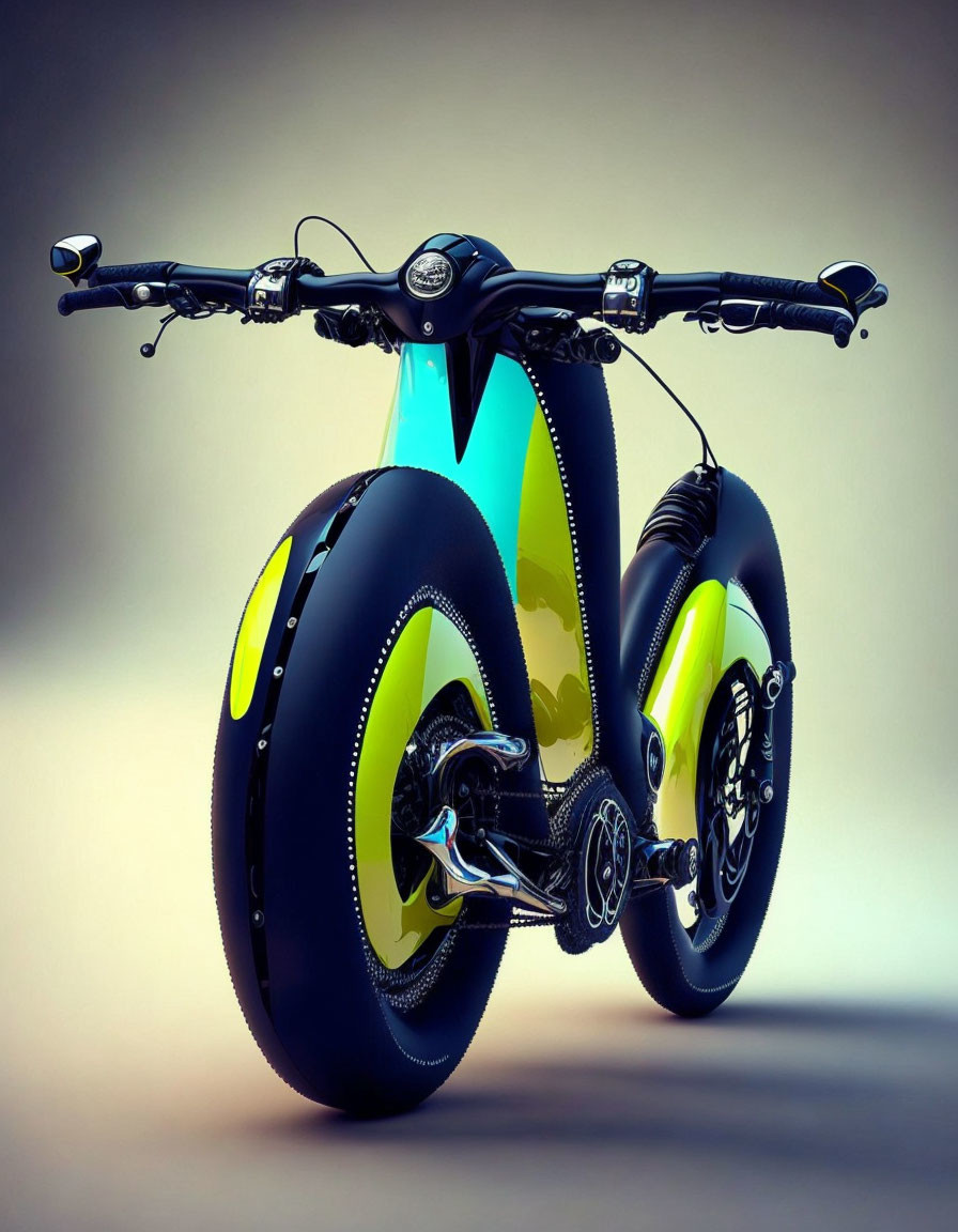 Futuristic Motorcycle with Aerodynamic Design and Oversized Tires