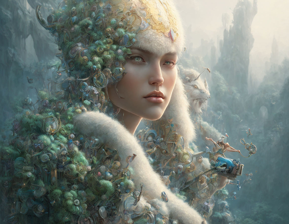 Fantastical portrait of a woman in nature-inspired attire