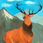 Majestic stag in serene snowy mountain landscape