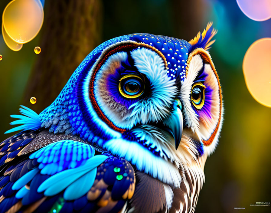 Colorful Owl Image with Blue and Purple Feathers