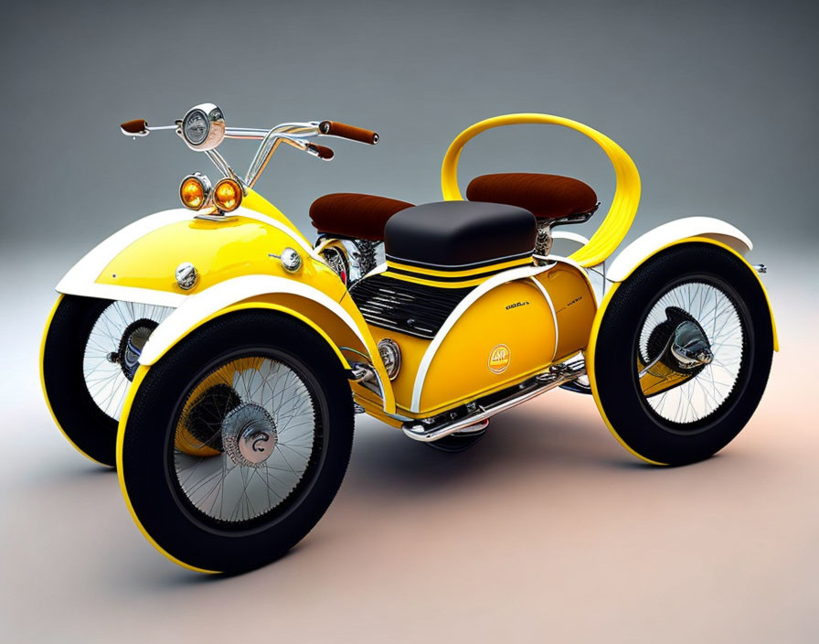 Classic Yellow Three-Wheeled Motorcycle with Retro Design