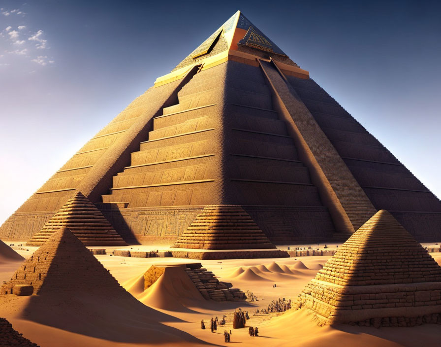 Detailed CGI of Ancient Egyptian Pyramid Complex in Desert