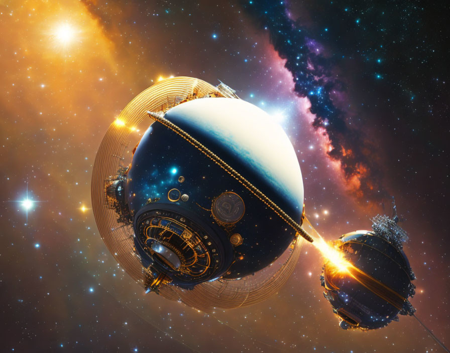 Golden Structured Spherical Spaceship in Cosmic Space