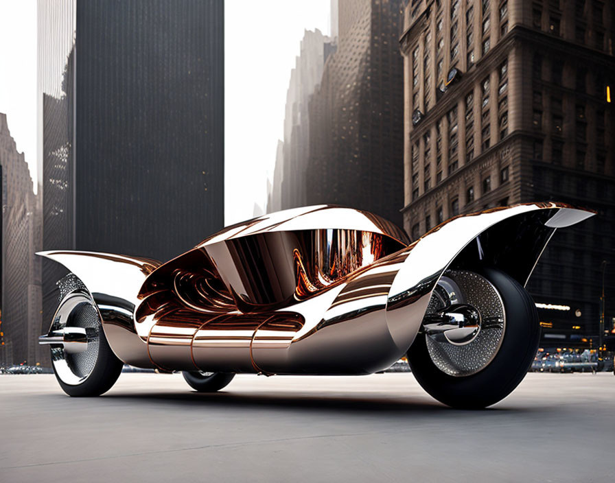 Sleek futuristic car on urban street with curved design