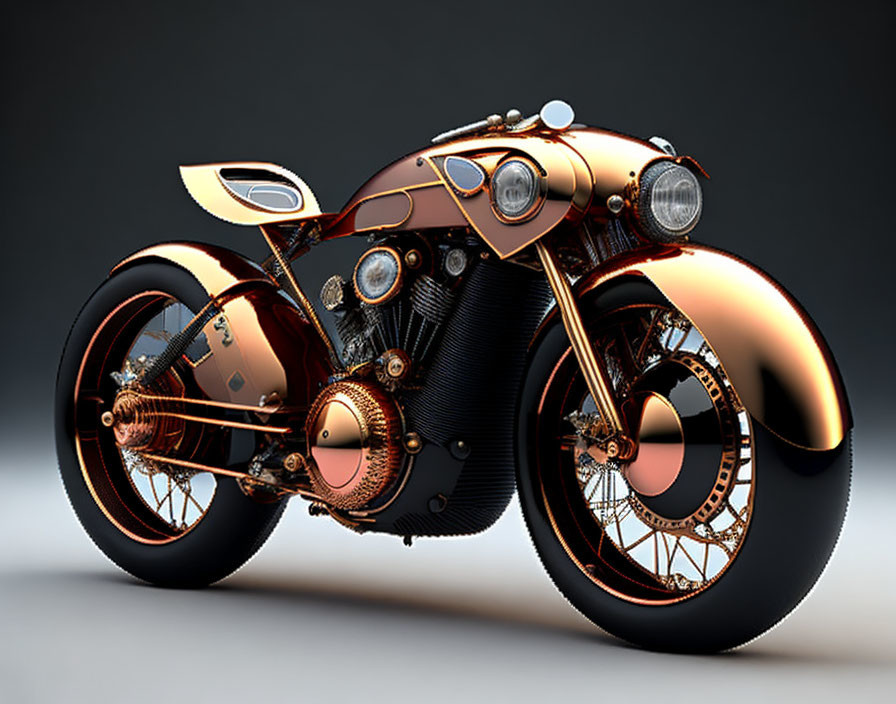 Sleek Copper and Black Retro-Futuristic Motorcycle